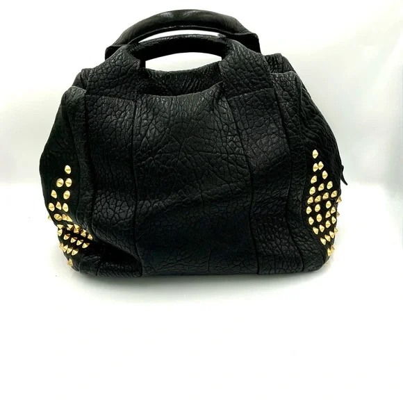 MCM Black Satchel with Gold Studs - Picture 3 of 8